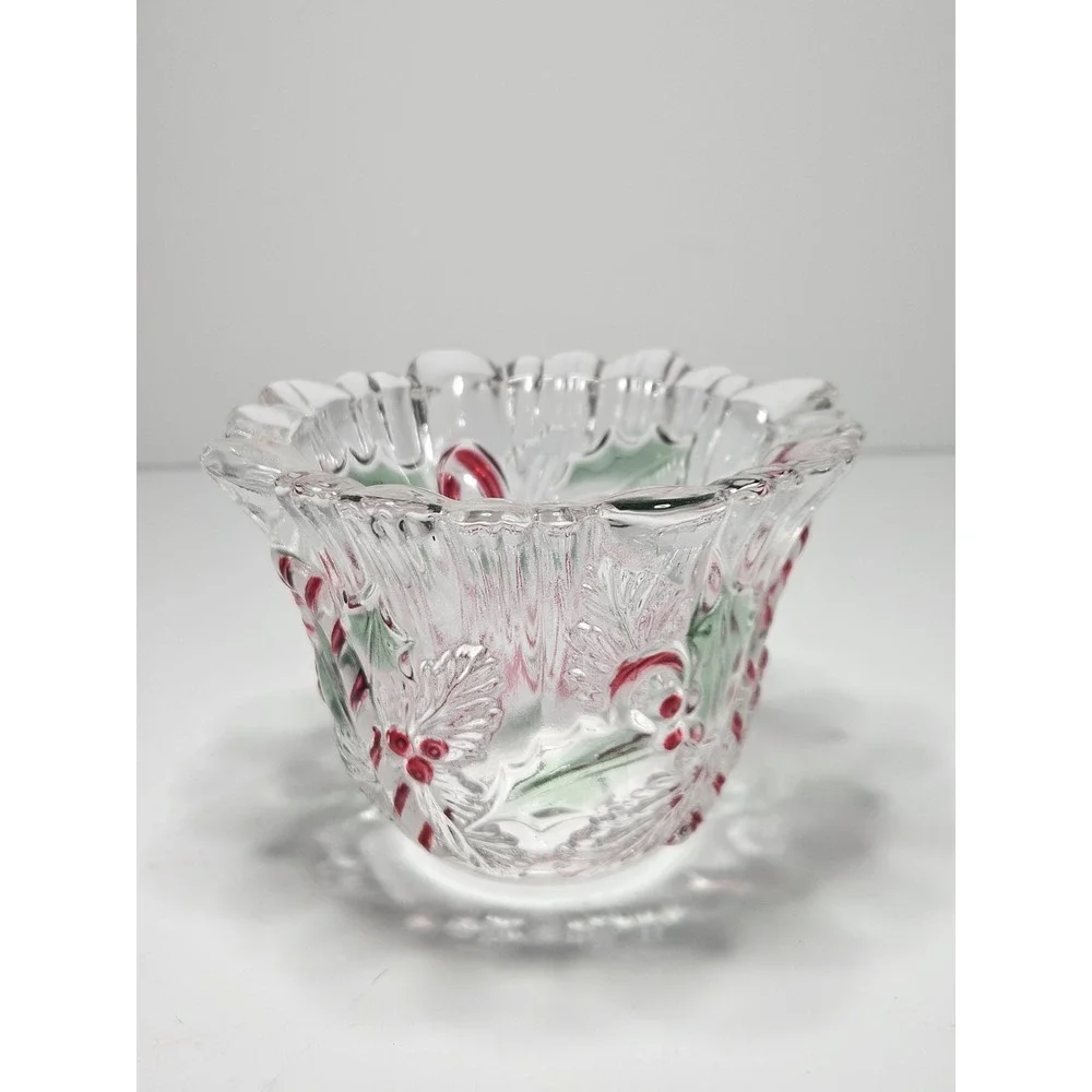 Mikasa Celebrations Festive Wreath Crystal Christmas Votive Candle Holder Candy